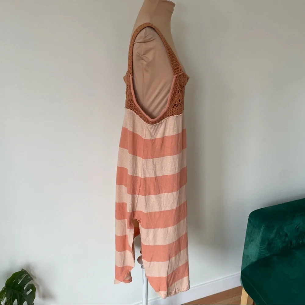 Free People Luca Sayulita Combo Crochet Striped Cotton Linen Tank Tunic Dress M
